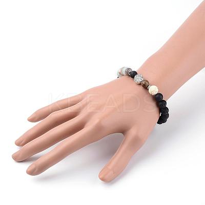 Natural Lava Rock Beads Stretch Bracelets BJEW-JB03394-01-1