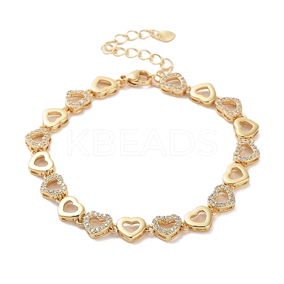 Rack Plating Brass Pave Clear Cubic Zirconia Heart Link Chain Bracelets for Women BJEW-R317-07G-1