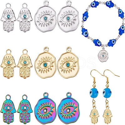 12Pcs 6 Style 304 Stainless Steel Rhinestone Pendant STAS-CA0001-85-1