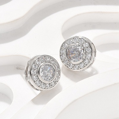 Brass Micro Pave Clear Cubic Zirconia Stud Earrings EJEW-Q015-10P-1