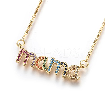 Brass Micro Pave Cubic Zirconia Initial Pendant Necklaces NJEW-O108-03G-1