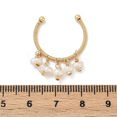 Brass Natural Freshwater Pearl Adjustable Open Cuff Rings for Women RJEW-U064-01G-1