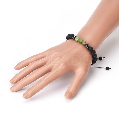 Natural Lava Rock and Non-Magnetic Synthetic Hematite Beads Braided Bead Bracelets BJEW-JB03975-04-1