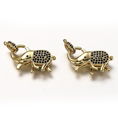 Brass Micro Pave Black Cubic Zirconia Lobster Claw Clasps ZIRC-I052-05G-1