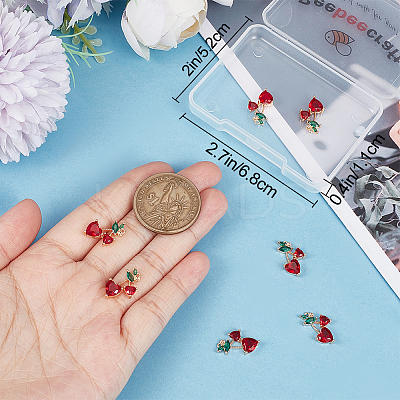 8Pcs Brass Dark Red & Green Cubic Zirconia Pendants ZIRC-BBC0001-98-1