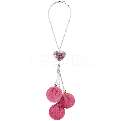 Plush Cloth Fabric Round & Polymer Clay Rhinestone Heart Pendant Hanging Ornament HJEW-DR00079-1