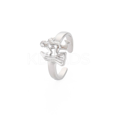 Non-Tarnish 304 Stainless Steel 12 Constellations/Zodiac Signs Open Cuff Ring for Women RJEW-S405-156P-I-1