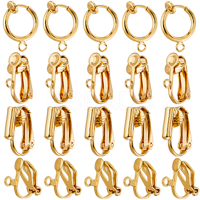 24Pcs 4 Style Brass & 304 Stainless Steel Clip-on Hoop Earring Findings KK-BBC0012-54-1
