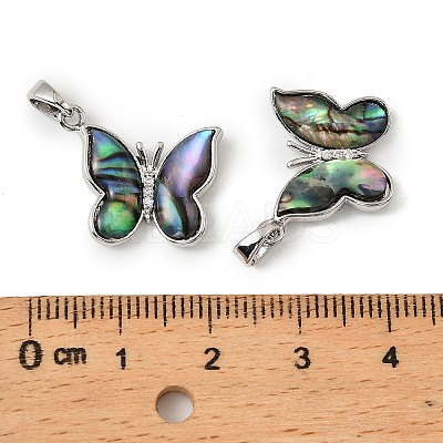 Brass & Paua Shell & Clear Cubic Zirconia Pendants KK-G538-02P-1