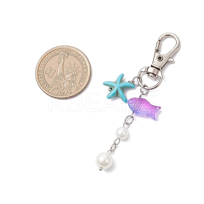 7Pcs Starfish Synthetic Turquoise & Glass Fish Beads Pendant Decorations HJEW-JM04134-1