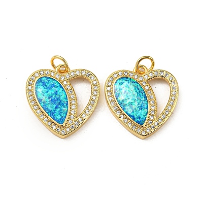 Valentine's Day Brass Micro Pave Cubic Zirconia with Synthetic Opal Pendants KK-D096-02E-G-1