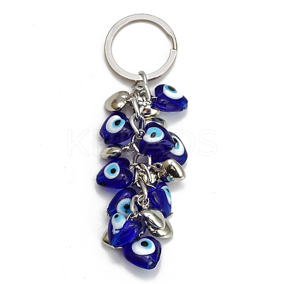 Heart with Evil Eye Lampwork Pendant Keychains PW-WG18858-03-1