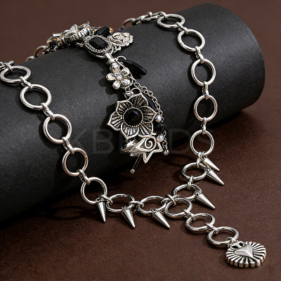 Gothic Alloy Spiked Choker Necklaces & Charm Bracelet Jewelry Set WGBD2FA-01-1
