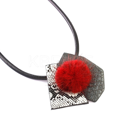 Hair Ball Pendant Necklaces NJEW-N0060-033D-1