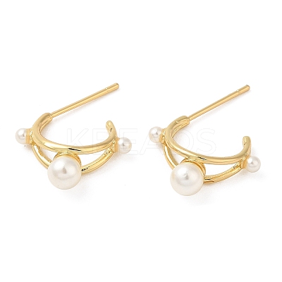 Rack Plating Brass Arch Stud Earrings with Pearl Beaded EJEW-D061-04G-1