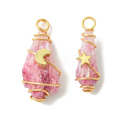 2Pcs Electroplated Natural Quartz Crystal Dyed Copper Wire Wrapped Pendants PALLOY-JF03170-01-1