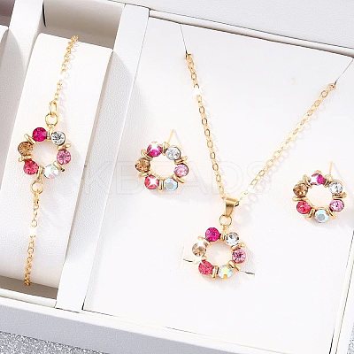 Ring Alloy Rhinestone Pendant Necklaces & Braceleta & Stud Earrings Sets WG4EA96-03-1