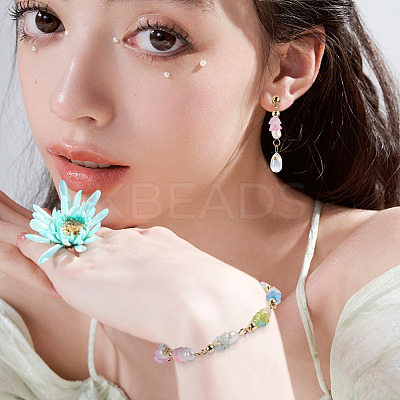 48Pcs 12 Styles Acrylic & Natural Pearl Flower Connector Charms PALLOY-CW00008-1