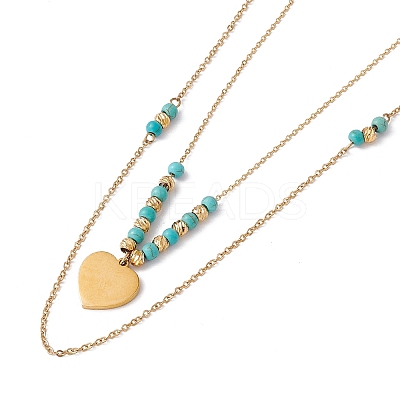 Enamel Charms Double Layer Necklace with Synthetic Turquoise Beaded LS-NJEW-P269-20A-G-1