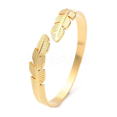 304 Stainless Steel Feather Shape Cuff Bangles BJEW-F457-27G-1