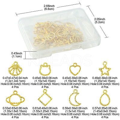 32Pcs 8 Styles Zinc Alloy Open Back Bezel Pendants PALLOY-FS0001-02-1