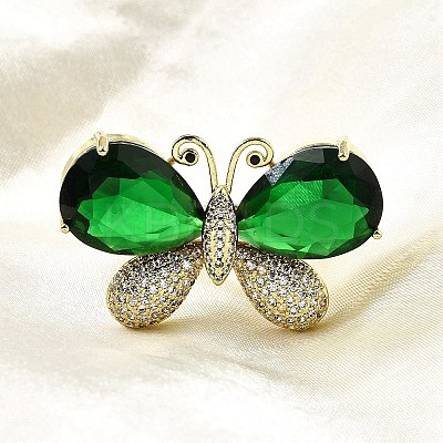Brass Micro Pave Cubic Zirconia & Glass Finger Rings for Women RJEW-L130-001G-1