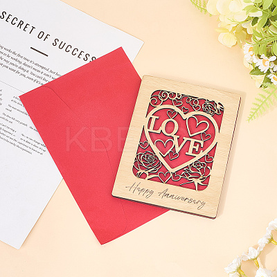 Valentine's Day Wooden Greeting Cards DIY-CP0011-91B-1