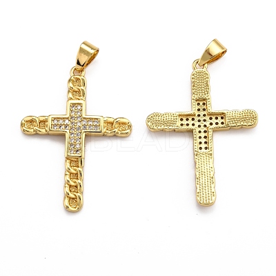 Brass Micro Pave Clear Cubic Zirconia Pendants ZIRC-J025-36G-1