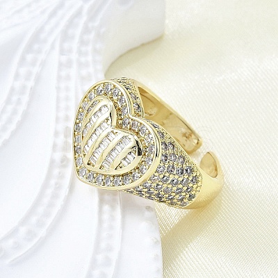 Brass Micro Pave Clear Cubic Zirconia Cuff Rings for Women RJEW-G347-01G-1