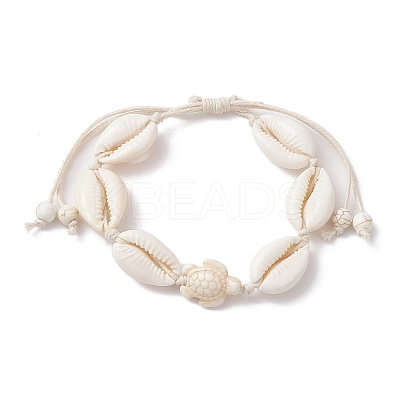 Natural Shell & Synthetic Turquoise Tortoise Braided Bead Bracelets BJEW-JB10082-1
