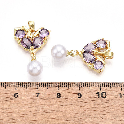 Brass Micro Pave Cubic Zirconia & ABS Imitation Pearl Pendants KK-T070-66A-1