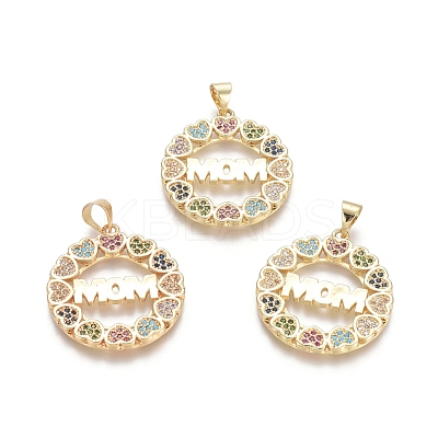 Brass Micro Pave Cubic Zirconia Pendants ZIRC-G152-25G-1