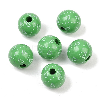 Christmas Printed Schima Wood European Beads WOOD-I015-01H-1
