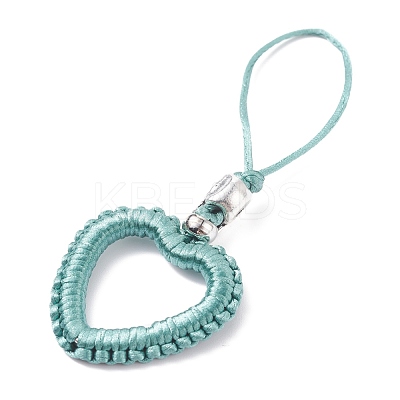 Heart Braided Nylon Cord Mobile Accessories HJEW-JM00607-1