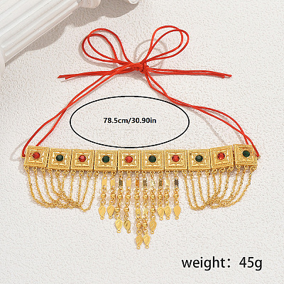 Ramadan & Eid Mubarak Brass Middle Eastern Square Tassel Choker Necklaces for Women's Party Accessories QC1236-1