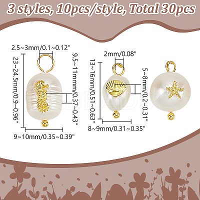 30Pcs 3 Styles Natural Pearl Pendants FIND-AR0005-32-1