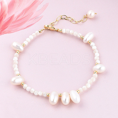 Natural White Shell & Pearl Beaded Bracelet for Women BJEW-T021-01G-1