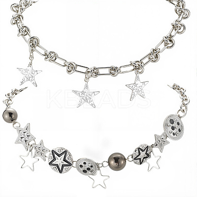 2Pcs 2 Styles Alloy Star Necklace Sets for Women NJEW-SC0001-51-1