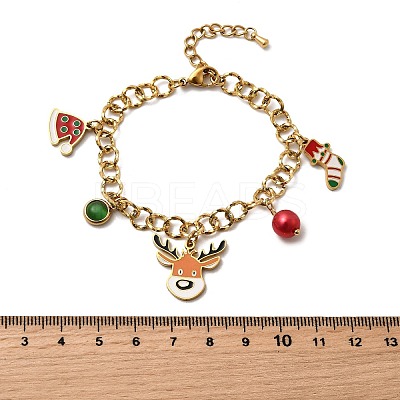 Christmas Theme 304 Stainless Steel Charm Bracelets for Women BJEW-Z142-04G-1