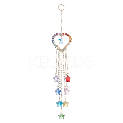 Wire Wrapped Natural Gemstone Heart Pendant Decorations HJEW-JM01038-1
