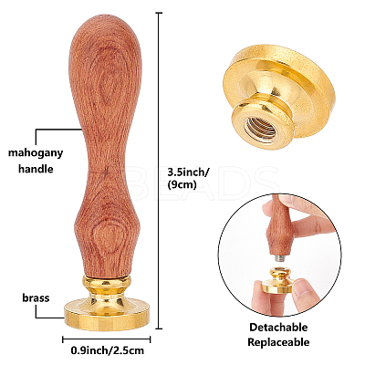 Brass Wax Seal Stamp with Wood Handle AJEW-WH0412-0309-1