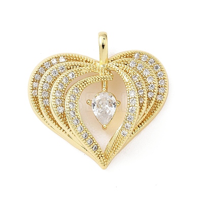 Brass Micro Pave Clear Cubic Zirconia Pendants KK-B141-43G-02-1