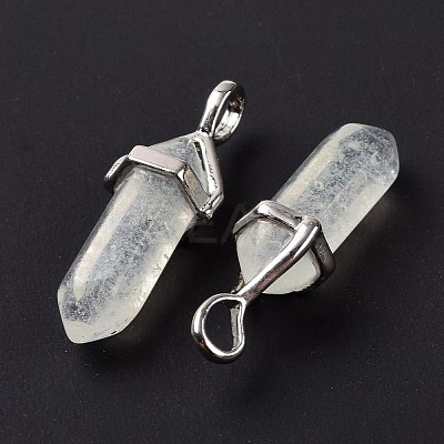 Pale Green Watermelon Stone Glass Pointed Pendants G-K329-25P-1
