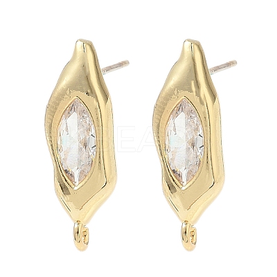 Nuggets Brass Micro Pave Clear Cubic Zirconia Stud Earring Findings KK-D386-18G-1