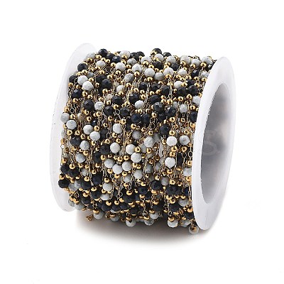 Sodalite & Howlite & 304 Stainless Steel Beads Link Chains CHS-K021-01G-02-1