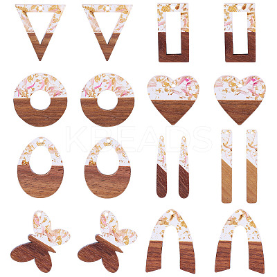 18Pcs 9 Styles Transparent Resin & Walnut Wood Pendants RESI-TA0003-35-1