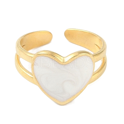 Ion Plating(IP) 304 Stainless Steel Enamel Heart Cuff Finger Rings RJEW-L107-059G-01-1