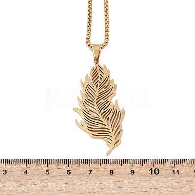 201 Stainless Steel Feather Pendant Necklaces LS-NJEW-K283-12G-1