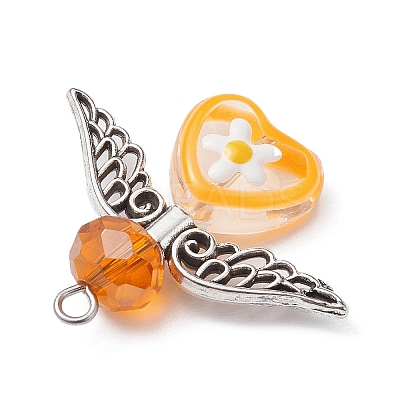 Glass Heart with Tibetan Style Alloy Wings Pendant PALLOY-JF02261-1