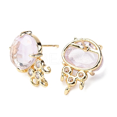 Brass Micro Pave Cubic Zirconia Stud Earring Findings with Natural Amethyst KK-Z096-05G-01-1